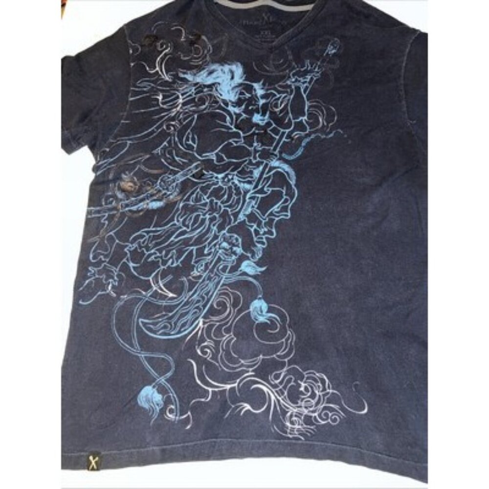 Y2K Marc Ecko cut sew Blue And Gold Foil  Witch  Skull. XXL - Picture 2 of 12